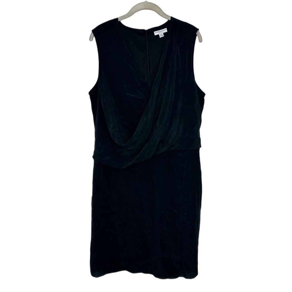 Katherine Barclay Women’s 100% Silk Black Faux Wrap Sleeveless Draped Dress Sz L
